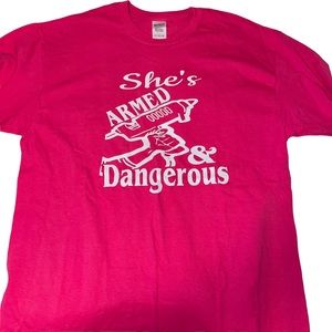Gildan Armed & Dangerous Women’s Short Sleeve T Shirt Hot Pink Size XL